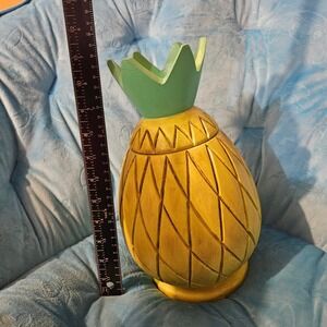 Whimsical  Wooden Pineapple Jar‎ Decorative Trinket Container Home Decor Accent